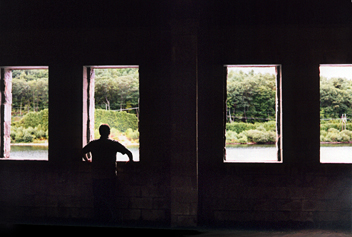 photo by Kristine: Steve at the church window - West Boylston, MA - September 18, 2005